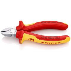 KNIPEX 70 06 140 Diagonal Cutter insulated with multi-component grips, VDE-tested chrome plated 140 mm
