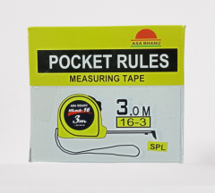 Asa Bhanu - Pocket Rules Measuring Tape, Yellow, 3.0 m x 16 mm - HiLock 16